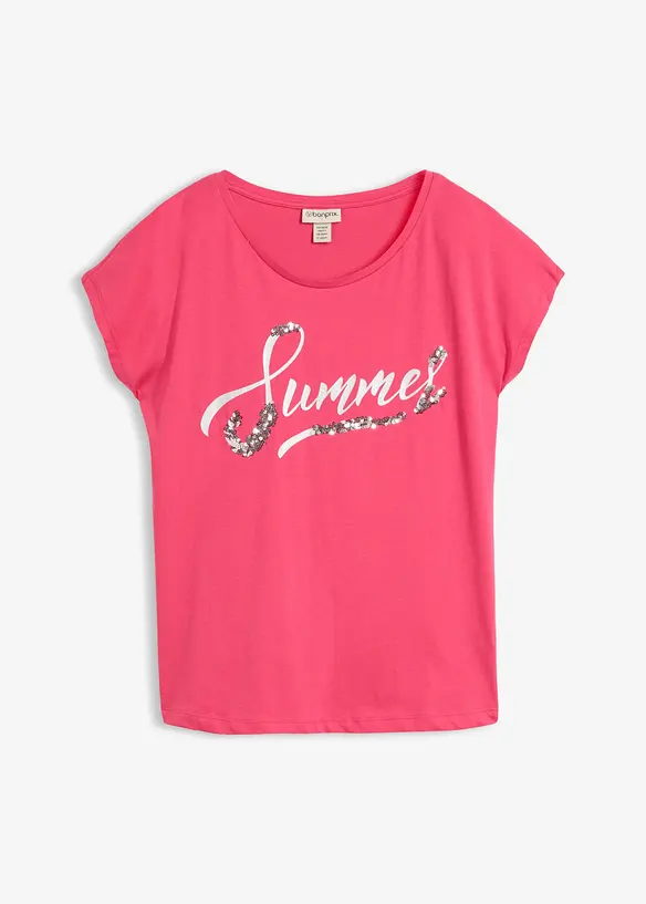Shirt mit Pailletten in pink von vorne - bonprix