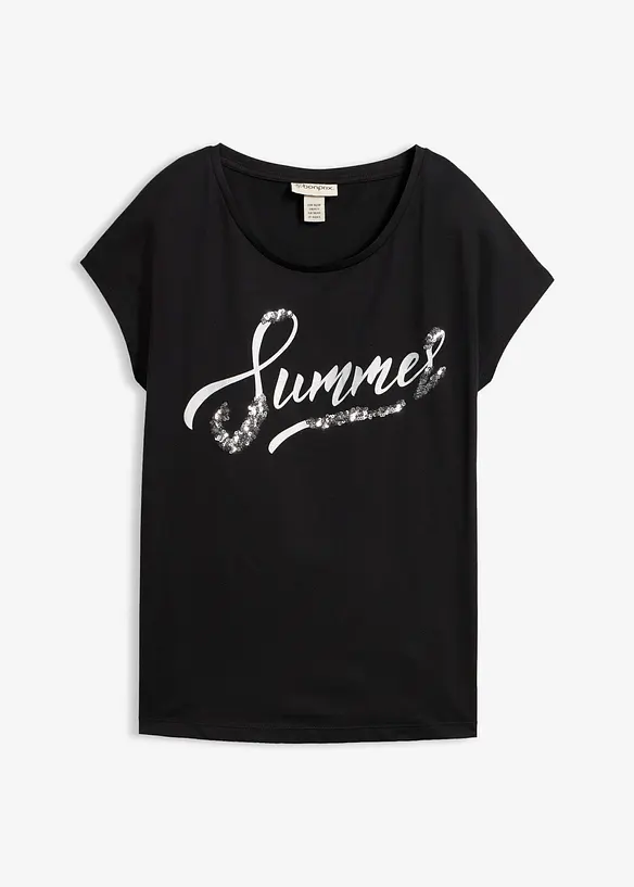 Shirt mit Pailletten in schwarz von vorne - bonprix
