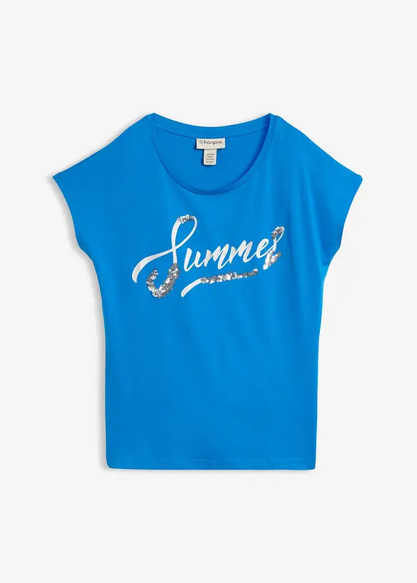 Shirt mit Pailletten in blau von vorne - bonprix