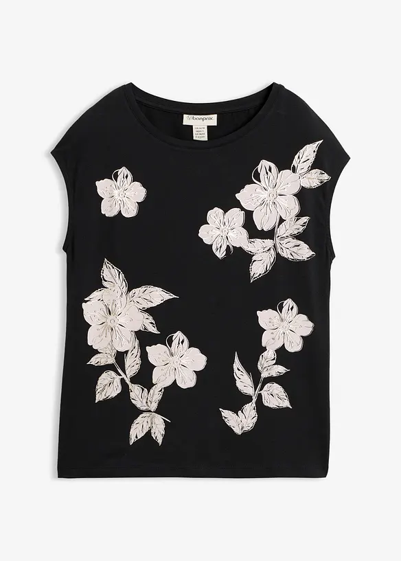 Shirt mit floralem Muster in schwarz von vorne - bonprix