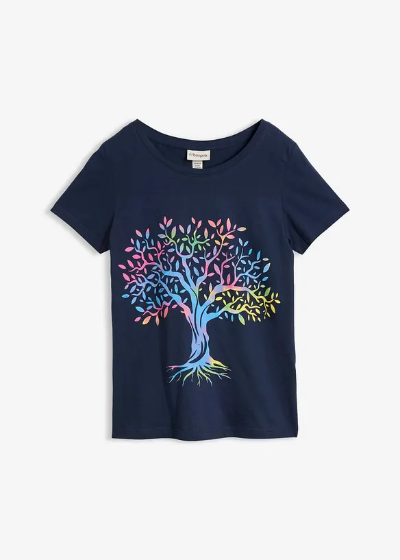 Bedrucktes T-Shirt aus Bio-Baumwolle in blau von vorne - bonprix