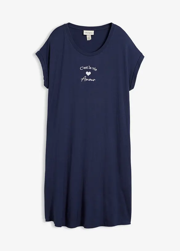 Jersey-Kleid mit Stickerei aus Viskose-Elasthan-Mix in blau von vorne - bonprix Jersey-Kleid mit Stickerei aus Viskose-Elasthan-Mix in blau von vorne - bonprix