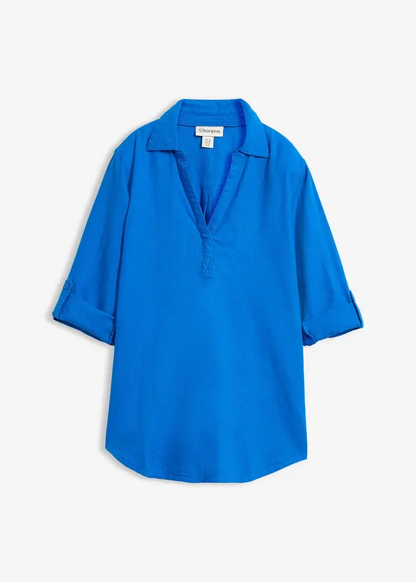 Leinen-Bluse, 3/4-Arm in blau von vorne - bonprix