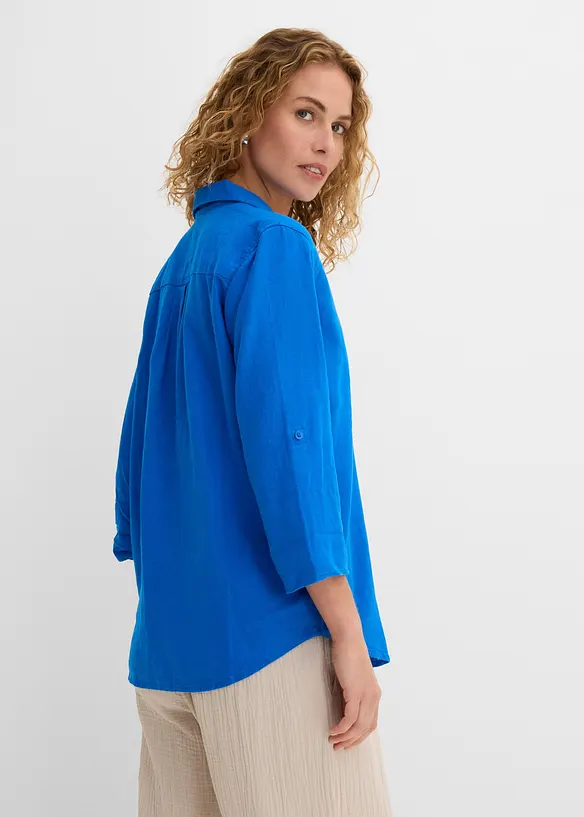 Leinen-Bluse, 3/4-Arm in blau von hinten (im Anschnitt) - bonprix