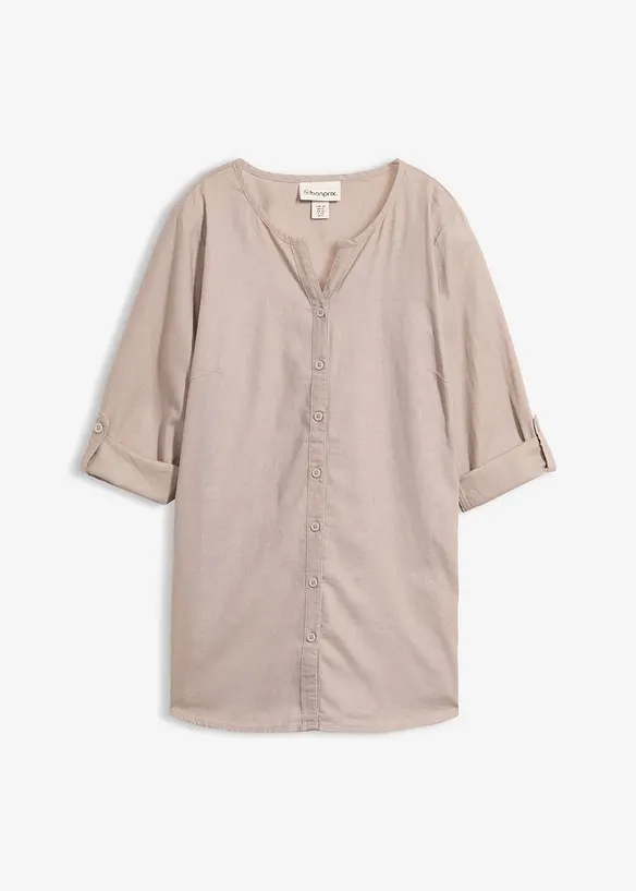 3/4-Arm Bluse aus Leinen-Baumwoll-Mix in grau von vorne - bonprix
