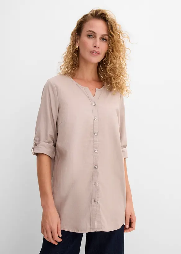 3/4-Arm Bluse aus Leinen-Baumwoll-Mix in grau von vorne (im Anschnitt) - bonprix