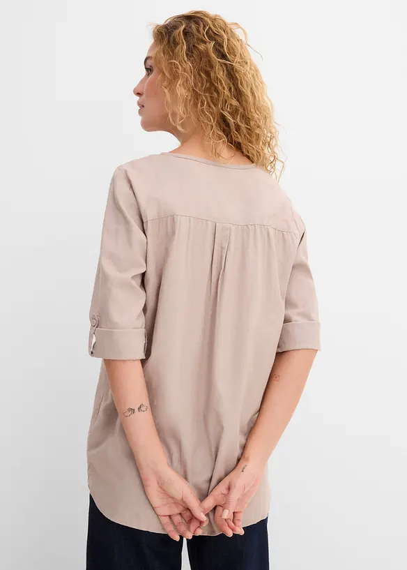 3/4-Arm Bluse aus Leinen-Baumwoll-Mix in grau von hinten (im Anschnitt) - bonprix