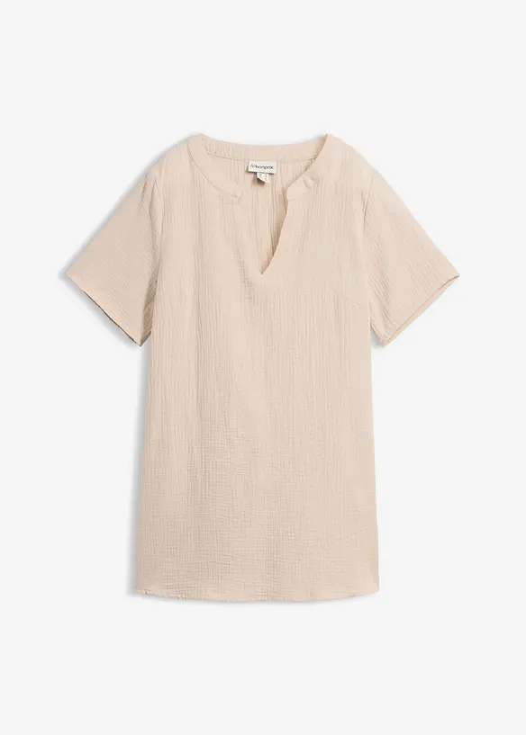 Musselin-Long-Tunika aus reiner Baumwolle in grau von vorne - bonprix