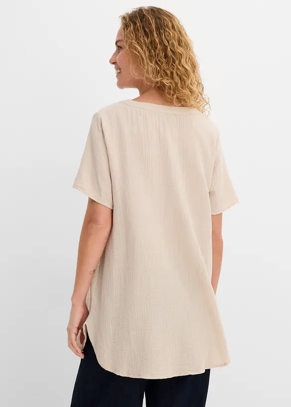 Musselin-Long-Tunika aus reiner Baumwolle in grau von hinten (im Anschnitt) - bonprix