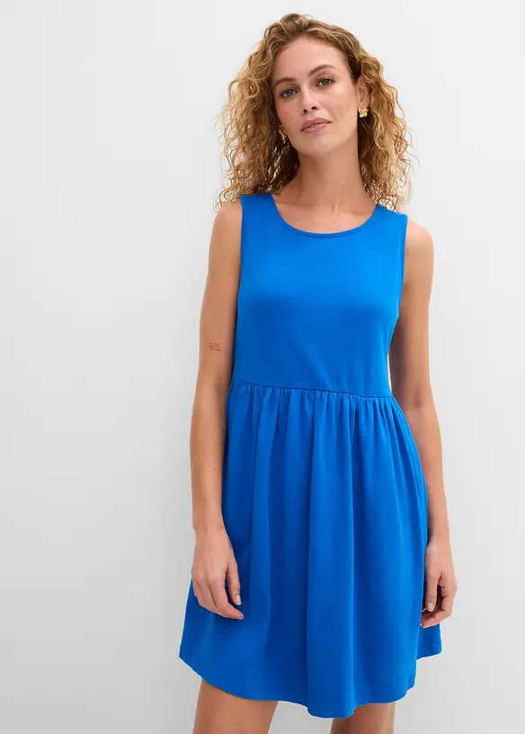 Shirtkleid mit Taschen aus reiner Baumwolle in blau von vorne (Totalaufnahme) - bonprix