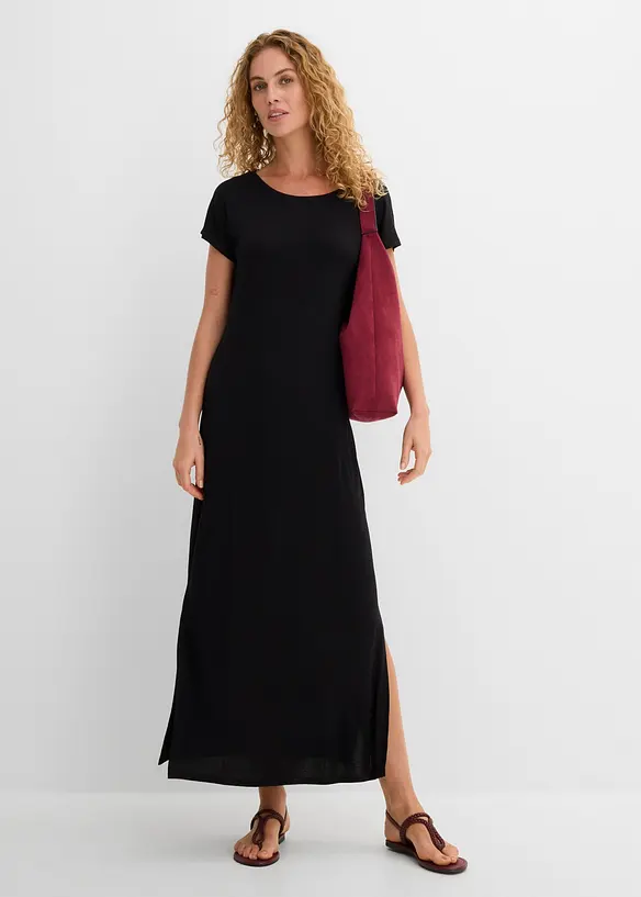 Jerseykleid aus fließendem Viskose-Elasthan-Mix in schwarz von vorne (Totalaufnahme) - bonprix