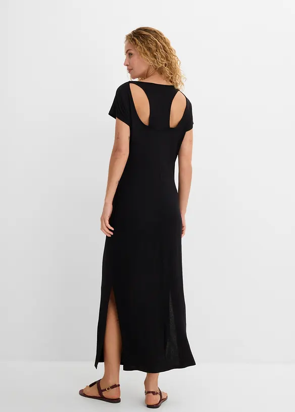 Jerseykleid aus fließendem Viskose-Elasthan-Mix in schwarz von hinten (Totalaufnahme) - bonprix