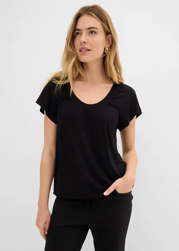 Shirt aus Viskose-Mix in schwarz von vorne (im Anschnitt) - bonprix