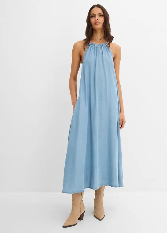 Jeanskleid aus fließendem Lyocell in blau von vorne (Totalaufnahme) - bonprix