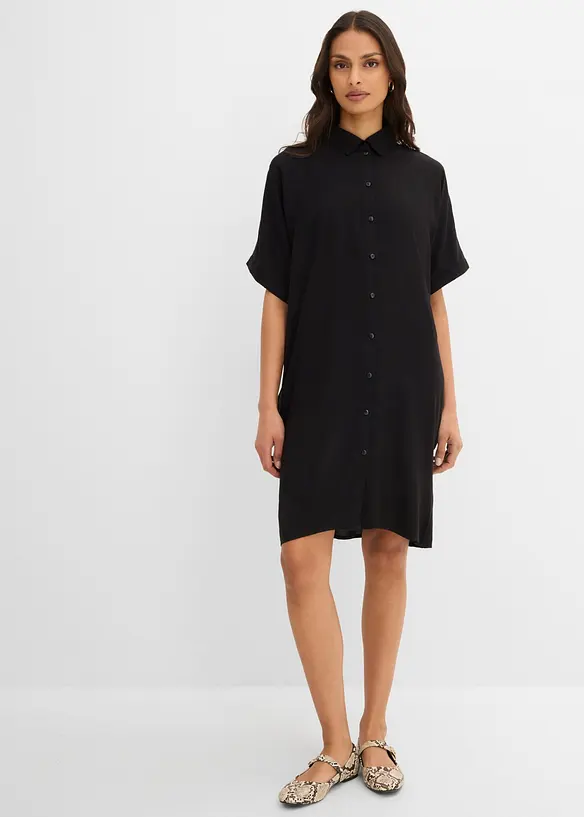 Blusenkleid aus feiner Viskose in schwarz von vorne (Totalaufnahme) - bonprix