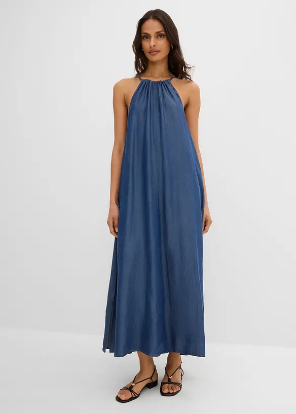 Jeanskleid aus fließendem Lyocell in blau von vorne (Totalaufnahme) - bonprix
