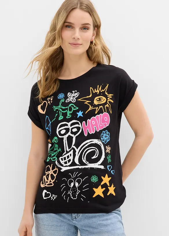 T-Shirt in schwarz von vorne (im Anschnitt) - bonprix