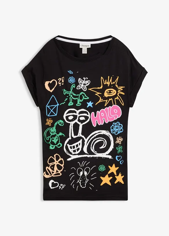 T-Shirt in schwarz von vorne - bonprix