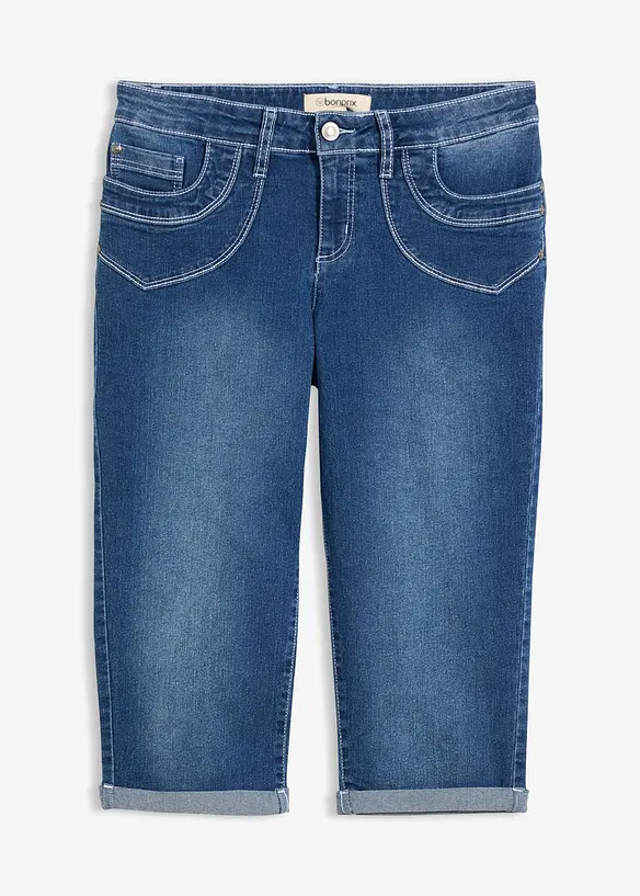 Straight Jeans Mid Waist, cropped in blau von vorne - bonprix