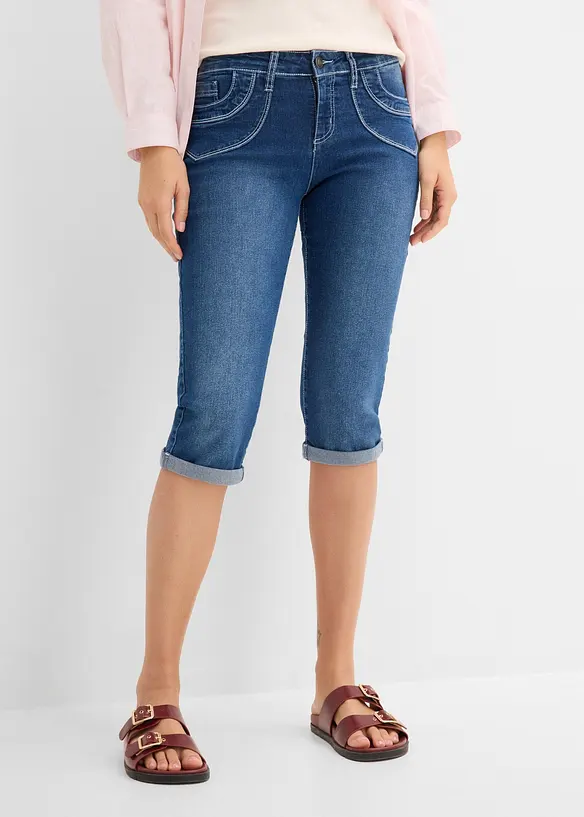 Straight Jeans Mid Waist, cropped in blau von vorne - bonprix
