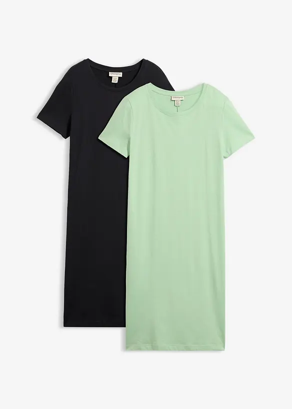 Gerade geschnittenes Shirtkleid (2er Pack) in grün von vorne - bonprix