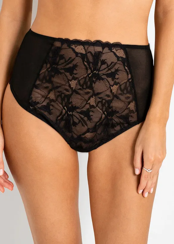 High Waist String aus Spitze in schwarz von vorne - bonprix