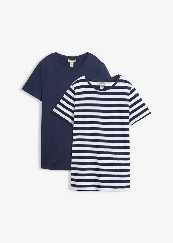 Rundhals-T-Shirt (2er Pack) in weiß von vorne - bonprix Rundhals-T-Shirt (2er Pack) in weiß von vorne - bonprix