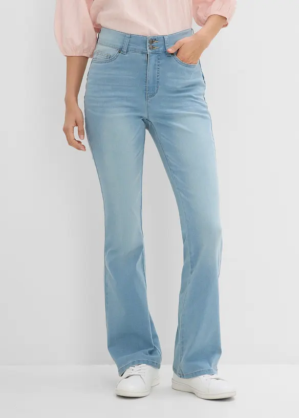 Bootcut Jeans Mid Waist, Shaping in blau von vorne - bonprix