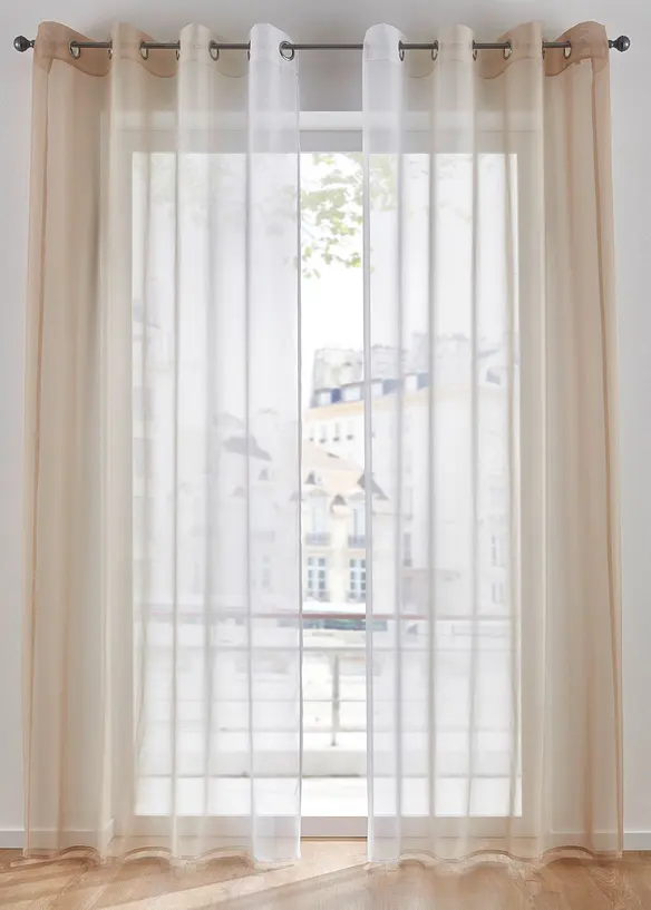 Transparente Gardine aus feinem Voile, auch in extra lang (2er Pack) in beige - bonprix