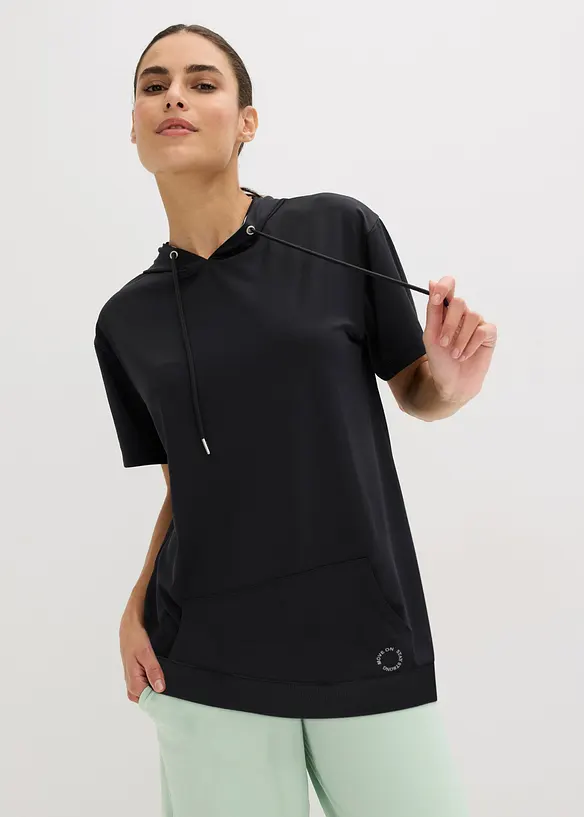 Oversized Sport-Shirt mit Kapuze, schnelltrocknend in schwarz von vorne (im Anschnitt) - bonprix