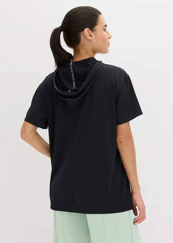 Oversized Sport-Shirt mit Kapuze, schnelltrocknend in schwarz von hinten (im Anschnitt) - bonprix