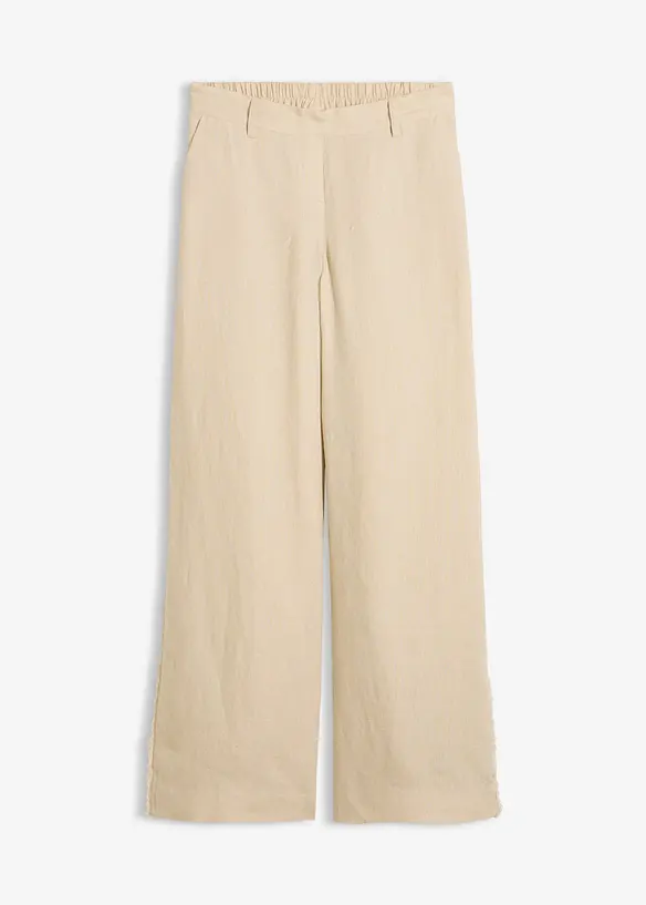 Leinenhose mit weitem Bein in beige von vorne - bonprix