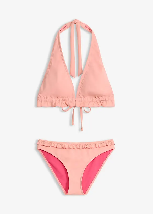 Neckholder-Bikini mit Rüschen (2-tlg.Set) in rosa von vorne - bonprix