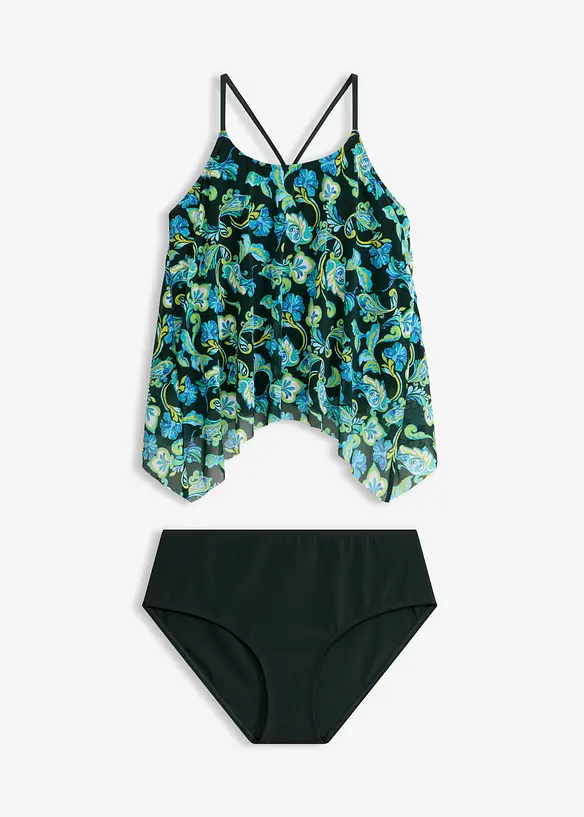 Tankini mit bedruckter Netzware (2-tlg.Set) in grün von vorne - bonprix