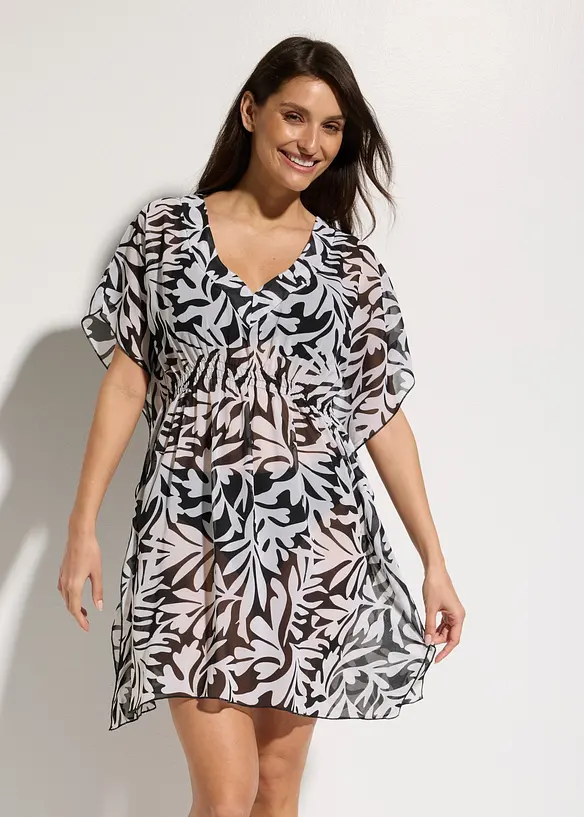 Strandtunika aus leichtem Chiffon in schwarz von vorne (Totalaufnahme) - bonprix