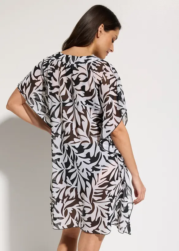 Strandtunika aus leichtem Chiffon in schwarz von hinten (Totalaufnahme) - bonprix
