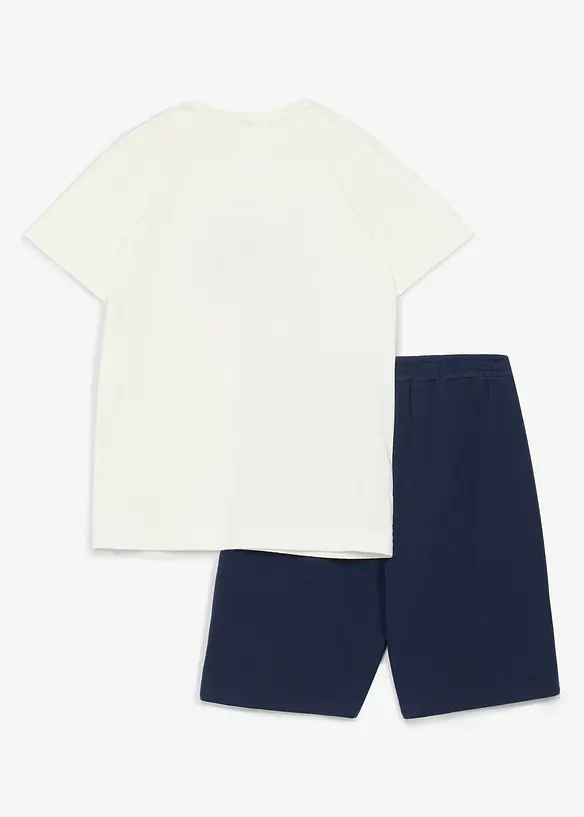 T-Shirt und Sweat-Bermuda aus reiner Bio Baumwolle (2-tlg.Set) in weiß von hinten - bonprix
