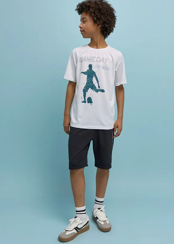 Sport T-Shirt und Bermuda aus schnell trockneten Material (2-tlg.Set) in weiß von vorne (Totalaufnahme) - bonprix