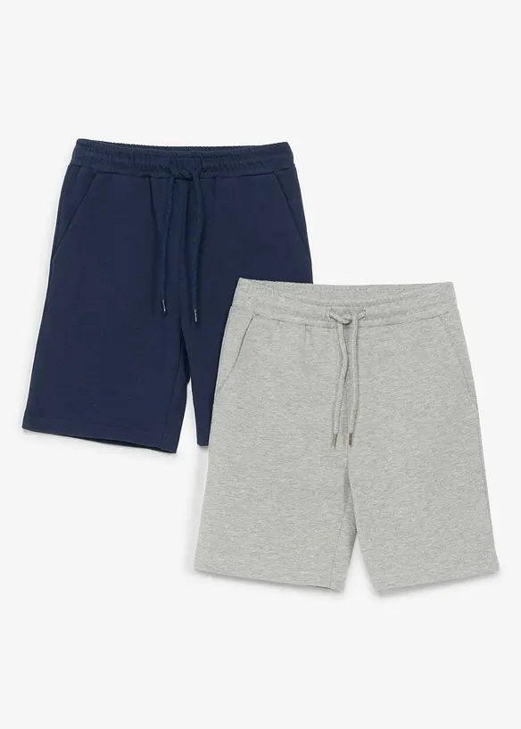 Sweat-Bermuda mit Bio Baumwolle (2er Pack) in grau von vorne - bonprix
