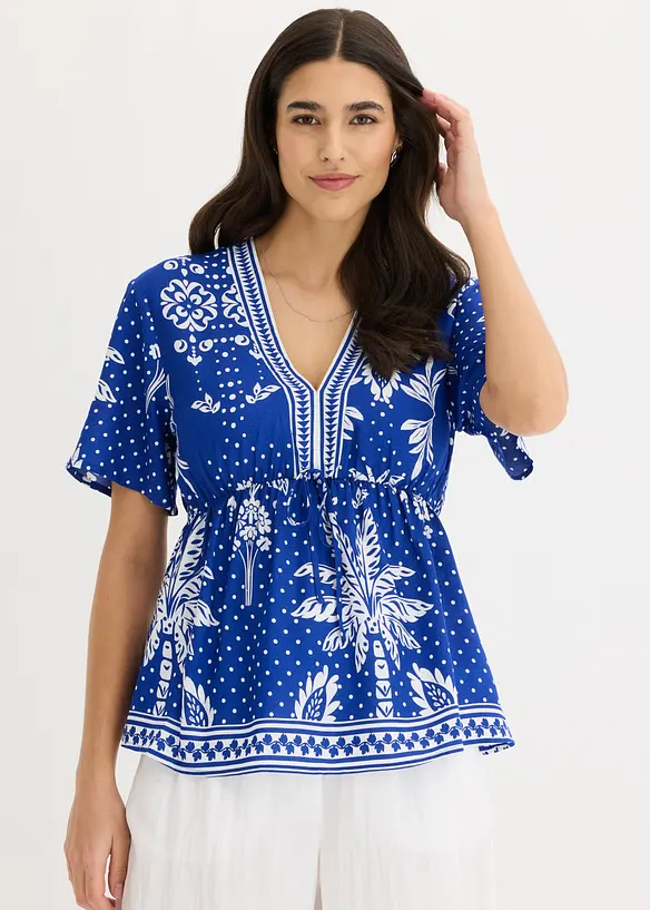 Bluse aus fließender Viskose in blau von vorne (im Anschnitt) - bonprix
