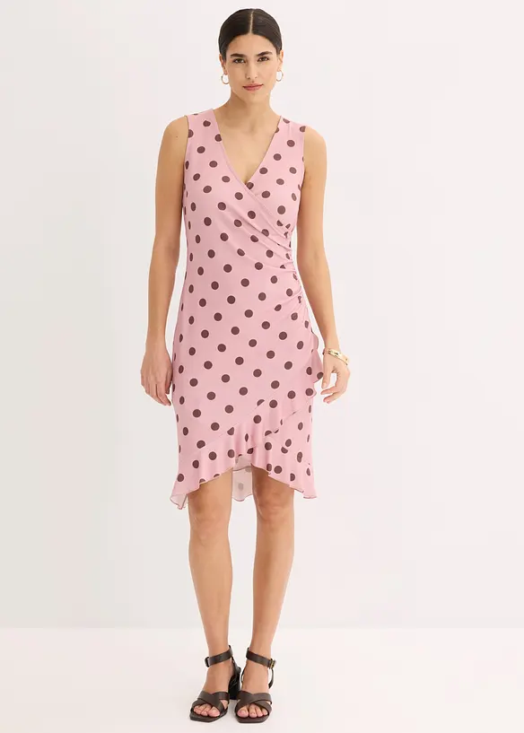 Jerseykleid mit tiefem Ausschnitt in rosa von vorne (Totalaufnahme) - bonprix