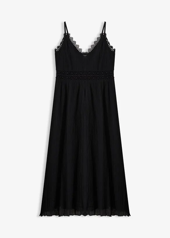 Midikleid mit Spitzeneinsatz in schwarz von vorne - bonprix Midikleid mit Spitzeneinsatz in schwarz von vorne - bonprix