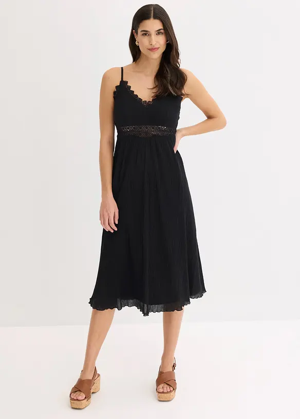Midikleid mit Spitzeneinsatz in schwarz von vorne (Totalaufnahme) - bonprix Midikleid mit Spitzeneinsatz in schwarz von vorne (Totalaufnahme) - bonprix