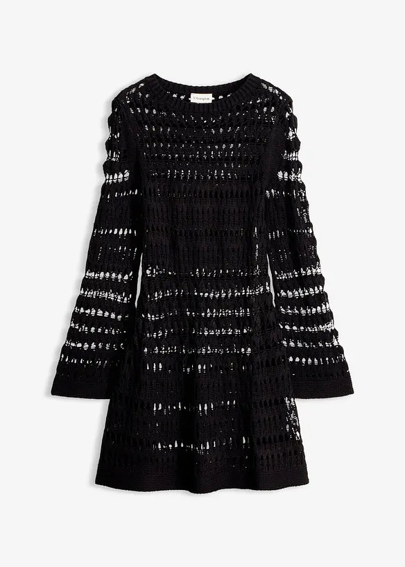 Ajour-Strickkleid in schwarz von vorne - bonprix