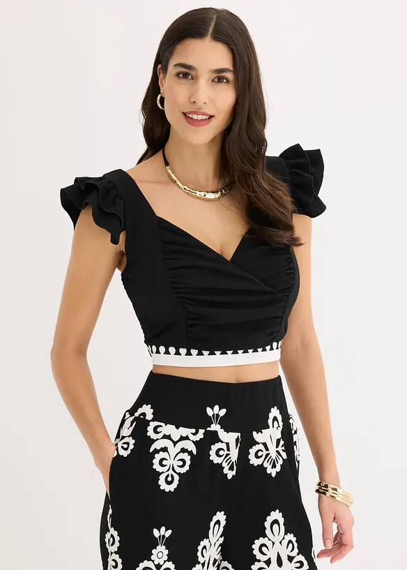 Verkürztes Top in schwarz von vorne (im Anschnitt) - bonprix
