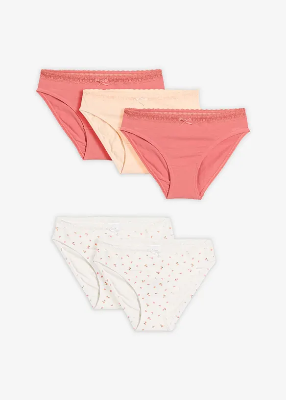 Slip mit weicher Baumwolle und Spitze (5er Pack) in weiß von vorne - bonprix
