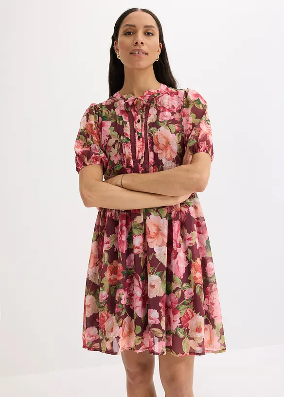Tunika-Kleid mit Spitze in rot von vorne (Totalaufnahme) - bonprix