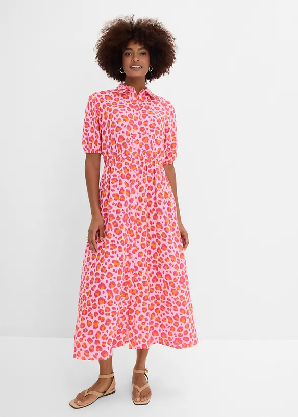 Musselin-Blusenkleid aus reiner Baumwolle in rosa von vorne (Totalaufnahme) - bonprix Musselin-Blusenkleid aus reiner Baumwolle in rosa von vorne (Totalaufnahme) - bonprix