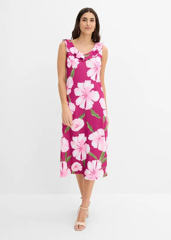 Jerseykleid in Midi-Länge in pink von vorne (Totalaufnahme) - bonprix Jerseykleid in Midi-Länge in pink von vorne (Totalaufnahme) - bonprix