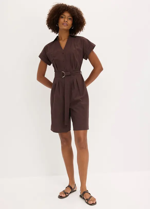 Jumpsuit mit Bindegürtel in braun von vorne (Totalaufnahme) - bonprix